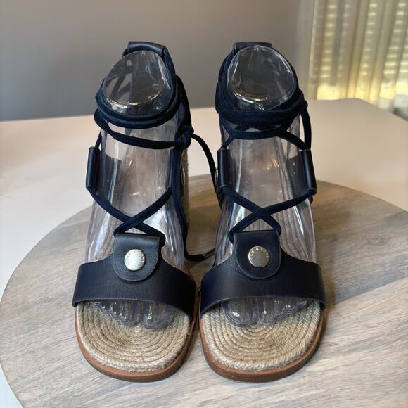 Rag & Bone Women's Eden Navy Blue Leather Lace-Up Sandals Heels US Size 7 EU 38 - Picture 3 of 11